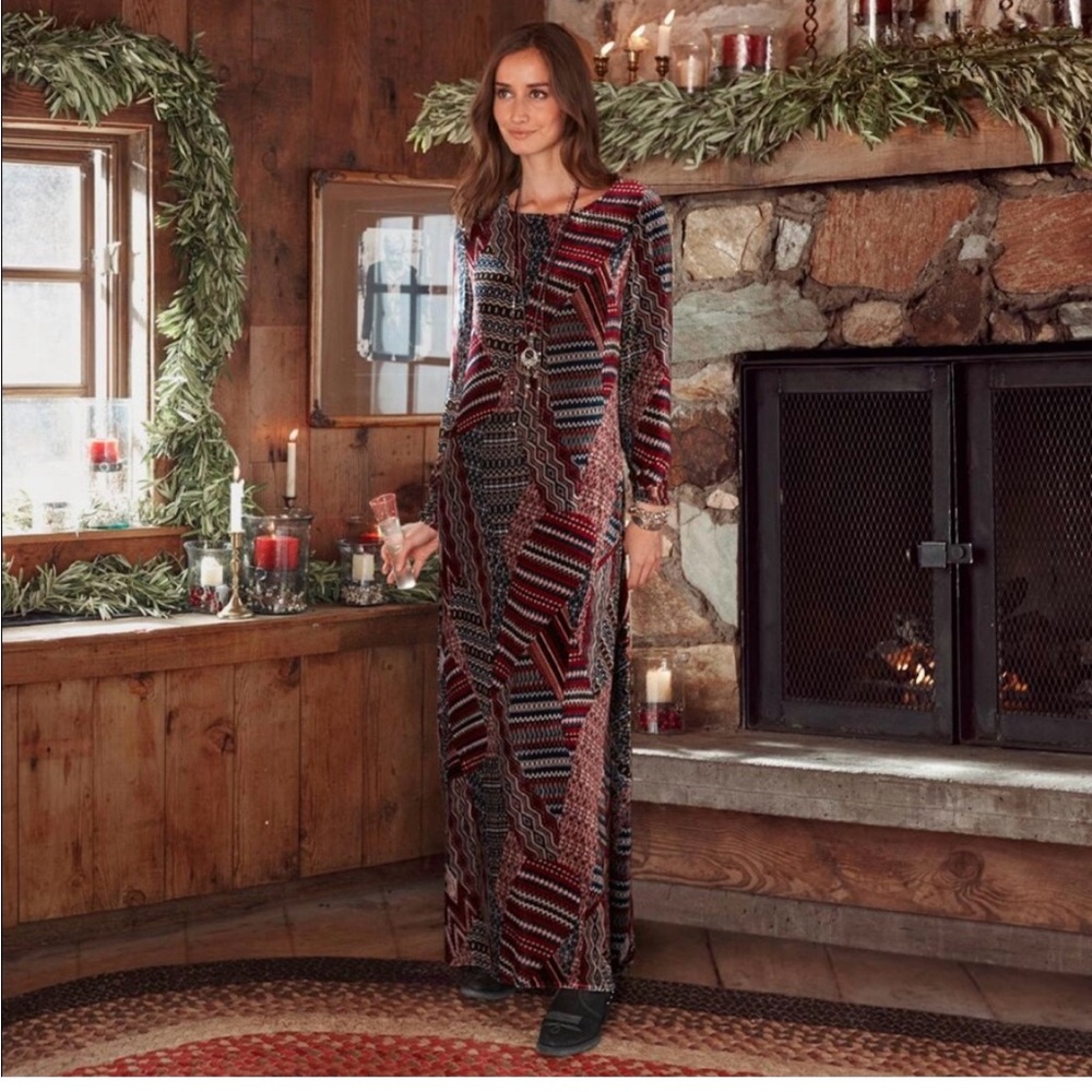 SUNDANCE: Patchwork Print Velvet Maxi Dress
